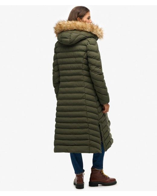 Superdry Green Fuji Faux Fur Hooded Longline