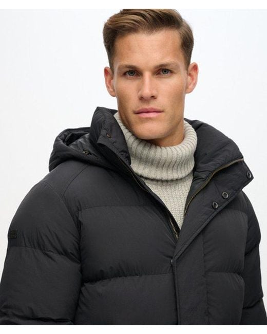 Superdry Lange Pufferjas Met Capuchon in het Black voor heren