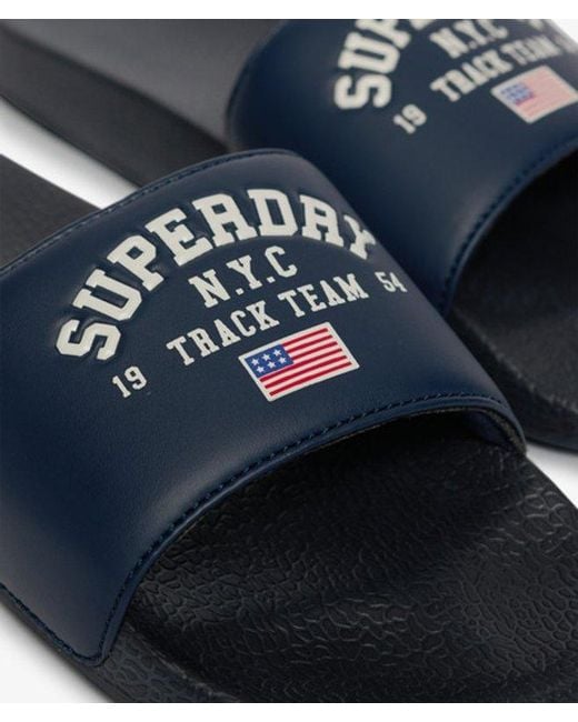 Superdry Blue Varsity Flag Pool Slides
