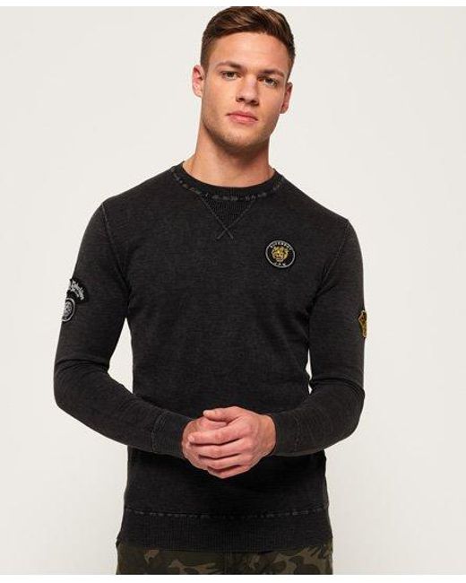 Superdry Black Garment Dye L.A. Badged Crew Jumper Coal for men