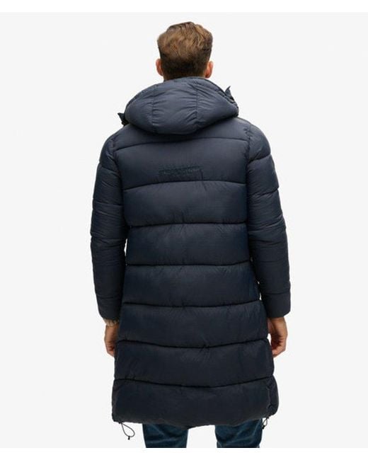 Superdry Blue & Co Classic Quilted Ripstop Long Puffer Coat for men