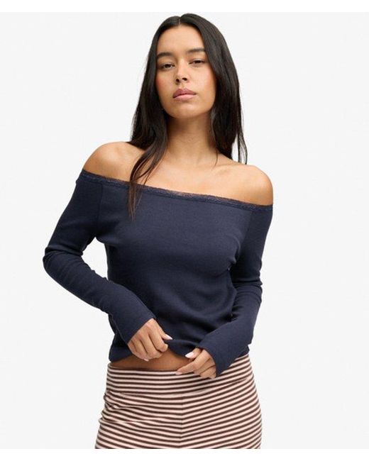 Superdry Blue & Co Athletic Essentials Lace Long Sleeve Top
