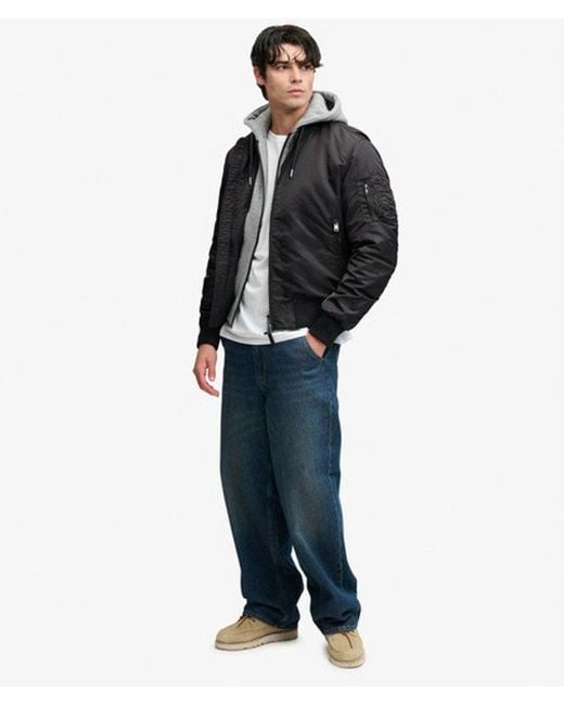 Superdry Black Hooded Ma1 Bomber Jacket for men
