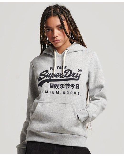 Superdry Gray Classic Graphic Embroidered Vintage Logo Scripted Collegiate Hoodie