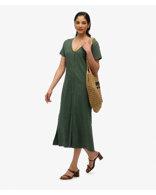 Superdry Green & Co Short Sleeve Button Through Jersey Midi Dress