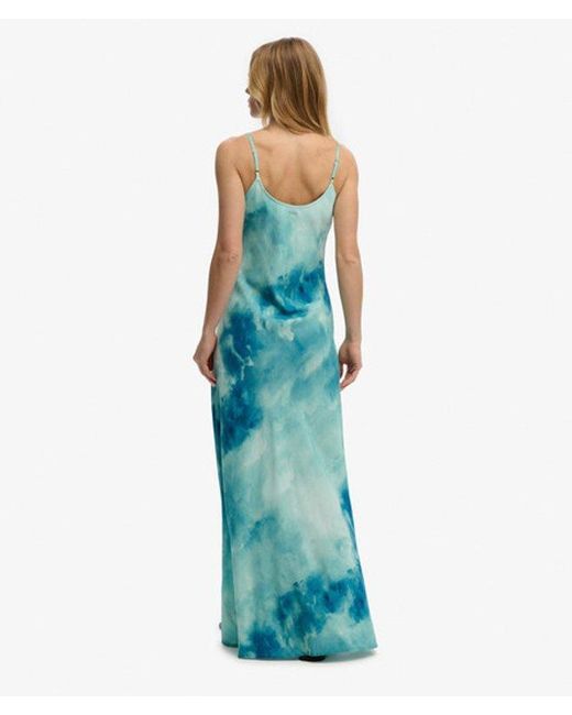 Superdry Blue Printed Maxi Slip Dress