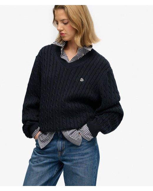 Superdry Blue & Co Oversized V Neck Cable Jumper