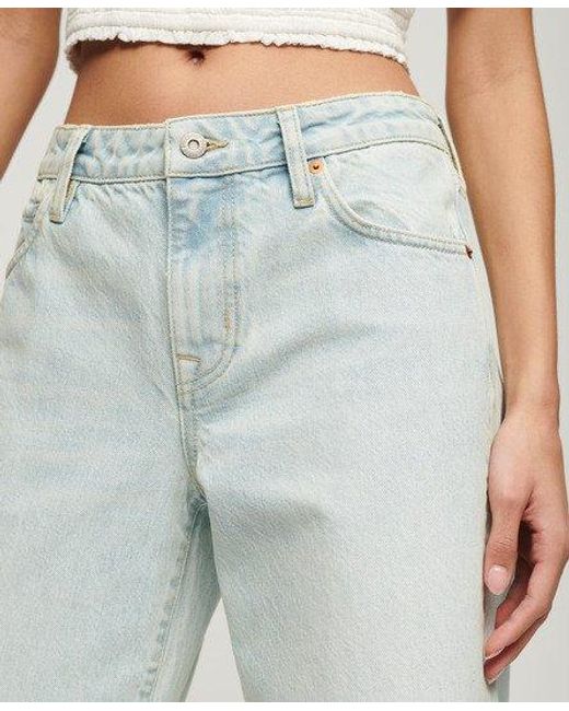 Superdry Blue Organic Cotton Mid Rise Wide Leg Jeans