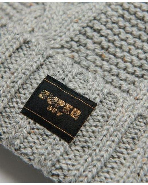 Superdry Gray Cable Knit Beanie Hat