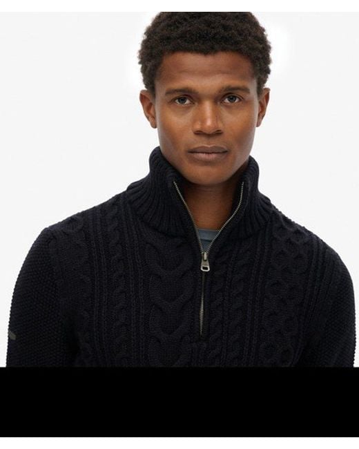Homme Pull À Demi-Zip En Maille Torsadée Jacob Taille Superdry pour homme en coloris Black