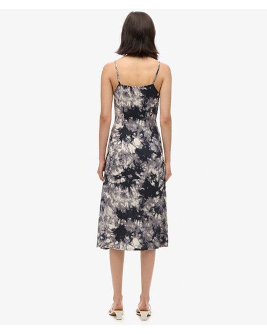 Superdry Blue Floral Printed Button-up Cami Midi Dress