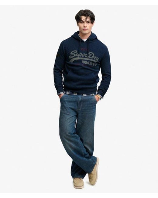 Superdry Blue & Co Vintage Logo Heritage Relaxed Hoodie for men