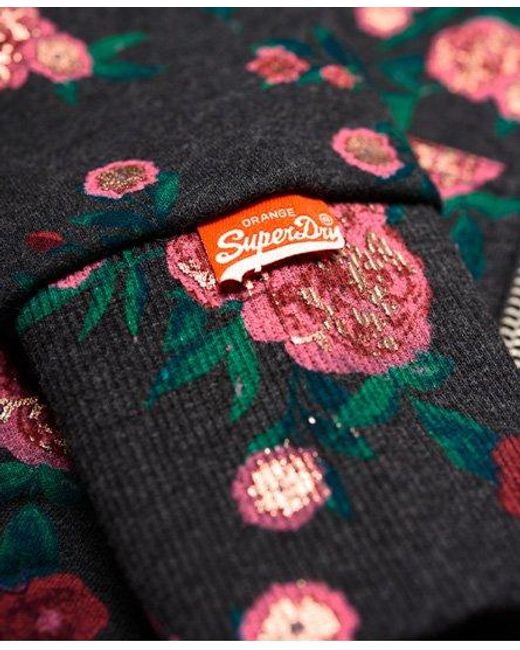 Superdry Black Label All Over Print Hoodie Charcoal Marl Rose