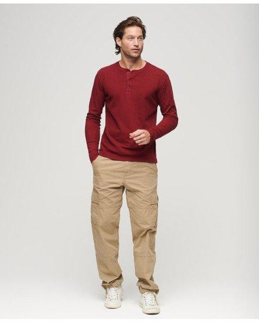 Superdry Red Waffle Long Sleeve Henley Top for men