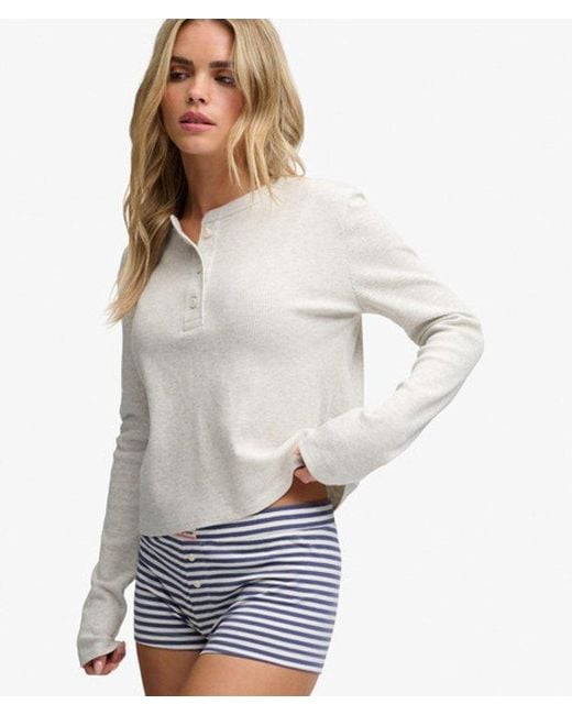 Superdry White & Co Athletic Essential Waffle Button Long Sleeve Top