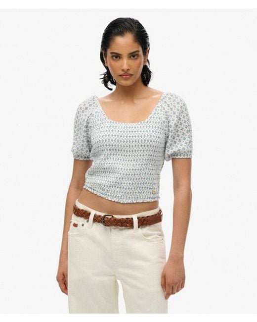 Superdry White Smocked Woven Top