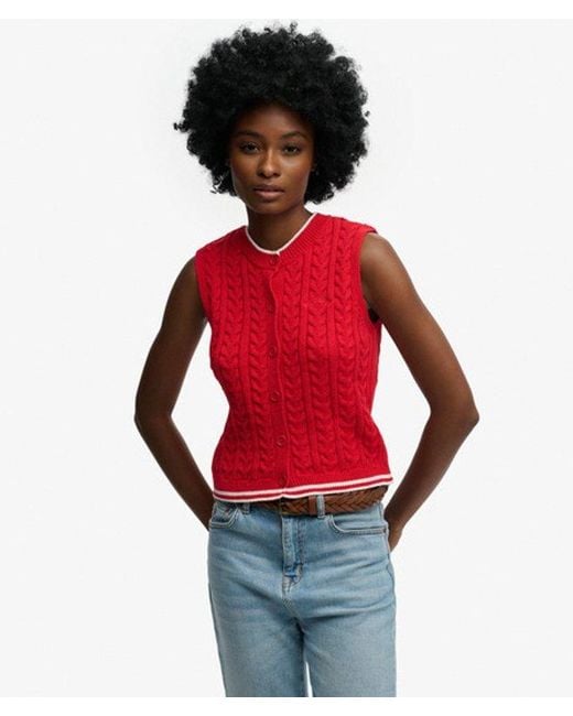 Superdry Red & Co Cable Button Down Tank Top