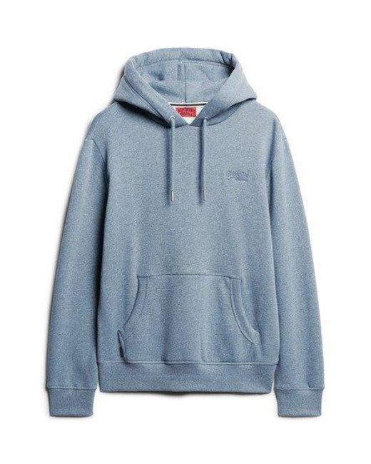 Superdry Blue Classic Logo Embroidered Essential Hoodie for men