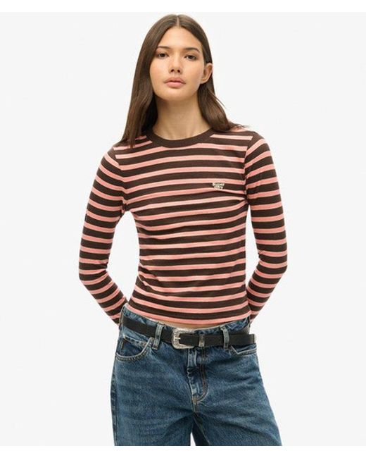Superdry Red & Co Stripe Long Sleeve Top