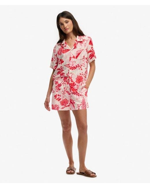 Superdry Red Cotton Printed Beach Shorts