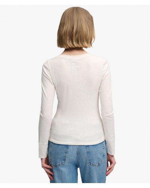 Superdry Athletic Button Down Longsleeve Top in het White