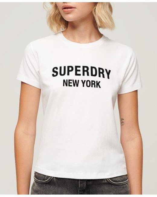 Superdry White Sport Luxe Logo Fitted Cropped T-shirt