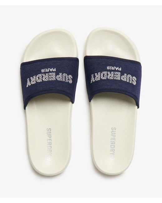 Superdry Blue & Co Rhinestone Luxe Pool Sliders