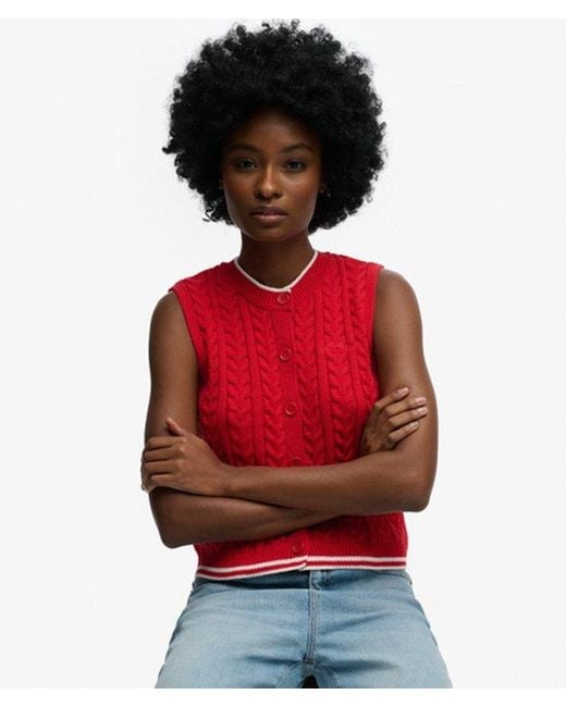 Superdry Red & Co Cable Button Down Tank Top