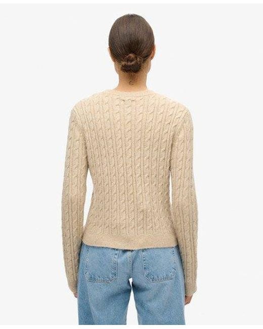 Superdry White Fitted Cable Crew Neck Jumper