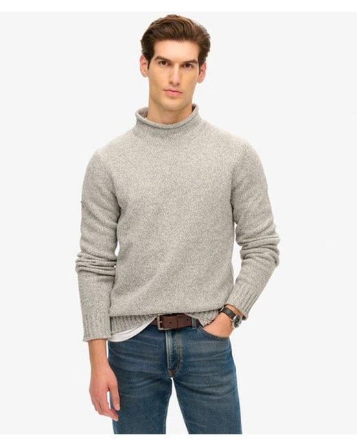Superdry Gray 90S Roll Neck Jumper for men
