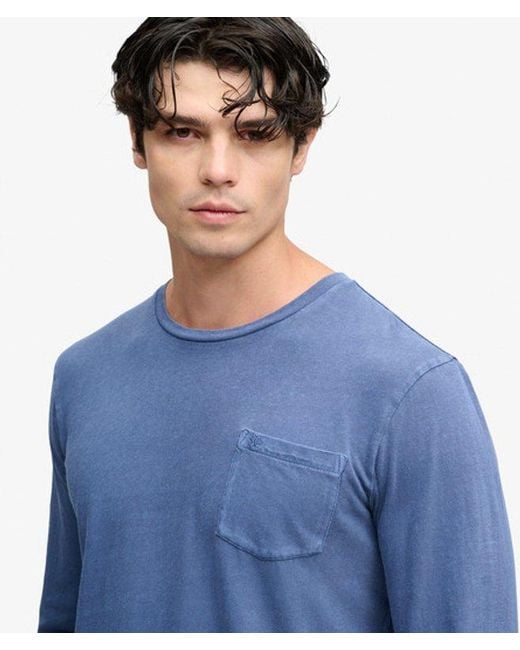 Superdry Blue Cotton Linen Long Sleeve Pocket Top for men