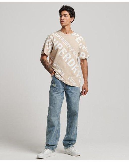 Superdry Natural All Over Print Logo Loose T-Shirt Feather for men