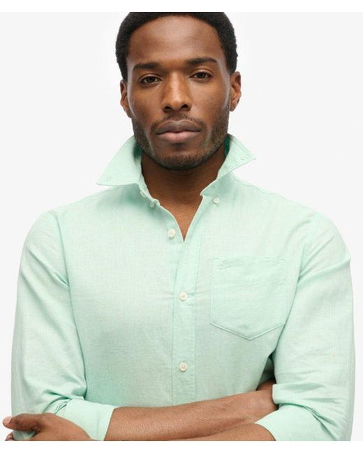 Superdry Green & Co Cotton Linen Long Sleeve Shirt for men
