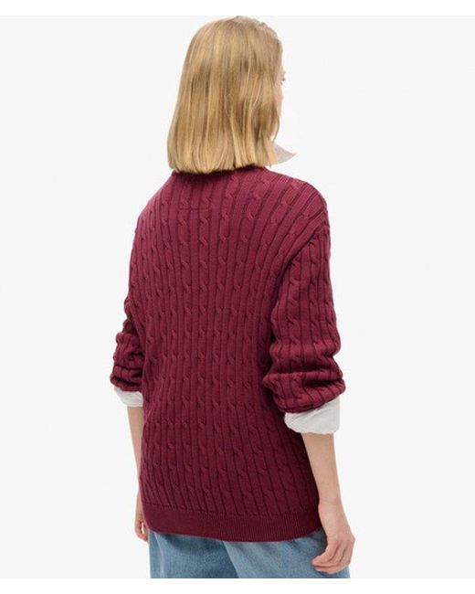 Superdry Red & Co Ladies Lightweight Cable Knit Oversized V Neck Jumper