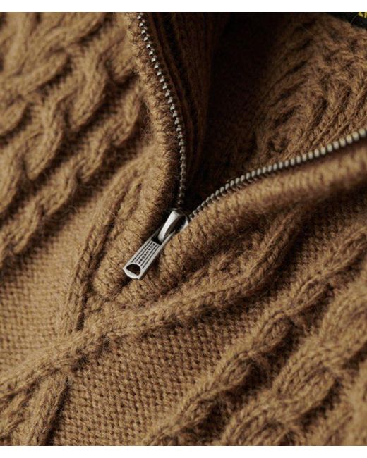 Superdry Brown & Co Vintage Jacob Cable Knit Half Zip Jumper for men