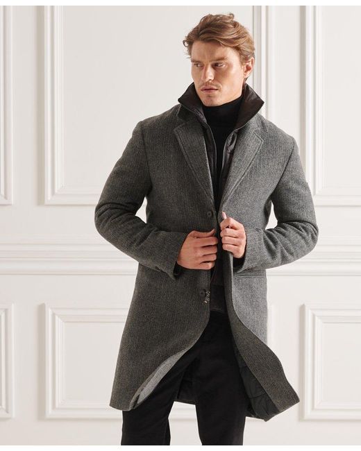 Manteau en laine rembourré Town Studios Superdry pour homme en coloris Gray