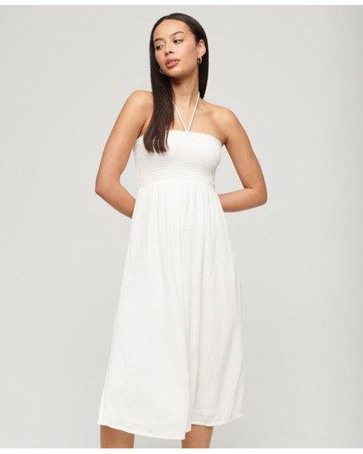 Superdry White Smocked Midi Beach Dress