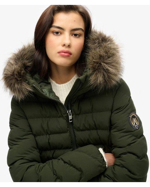Superdry Green Fuji Faux Fur Hooded Padded Jacket
