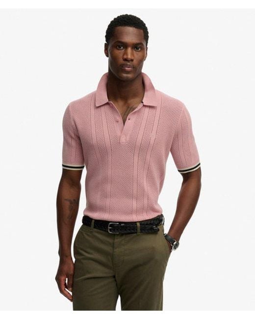 Superdry Pink & Co Knitted Texture Short Sleeve Polo Shirt for men