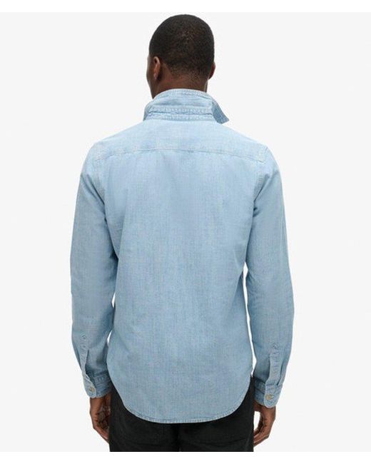 Superdry Blue Cotton Workwear Long Sleeve Shirt for men