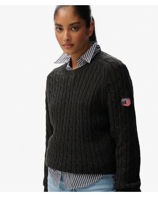 Superdry Slouchy Kabelgebreide Trui in het Black