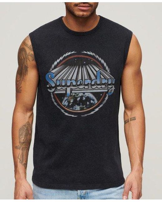 Superdry Blue Rock Graphic Band Tank Top for men
