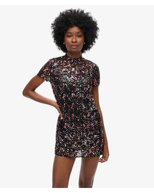 Superdry Black & Co Classic Sequin High Neck T-shirt Dress