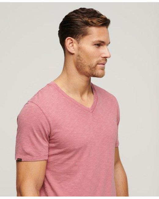 Superdry Slub-t-shirt Met V-hals En Korte Mouwen in het Pink voor heren