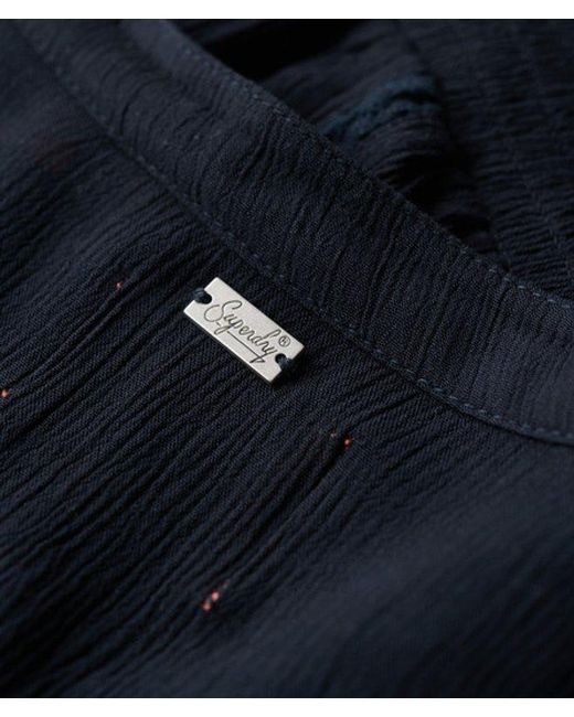 Superdry Blue & Co Classic Long Sleeve Lace Trim Smocked Blouse