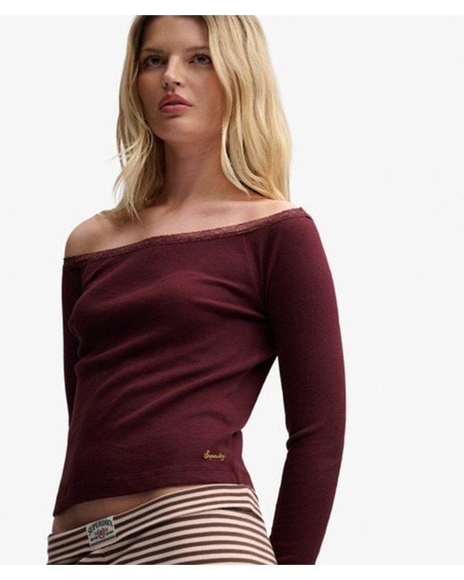 Superdry Red & Co Athletic Essentials Lace Long Sleeve Top