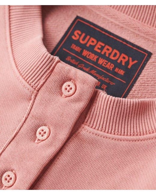 Superdry Pink Embroidered Core Logo Buttoned Crew Sweatshirt