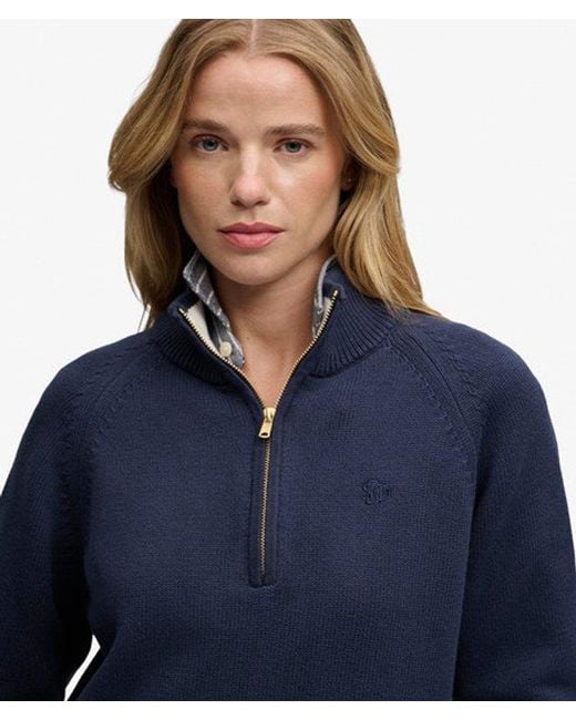 Superdry Blue Classic Cotton Knit Half Zip Jumper