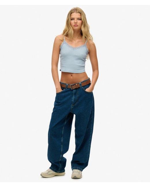 Superdry Blue Essential Lace Trim Cropped Cami Top