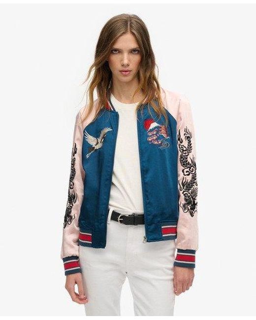 Superdry Blue Suikajan Embroidered Bomber Jacket